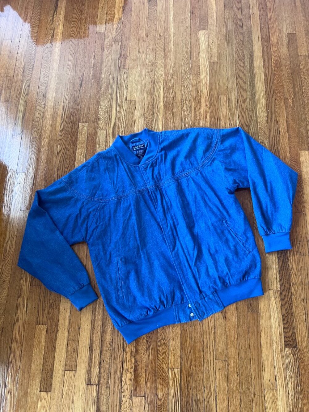 Vintage 80s John Blair Blue Chambray Lined Bomber Jacket - Men's Large